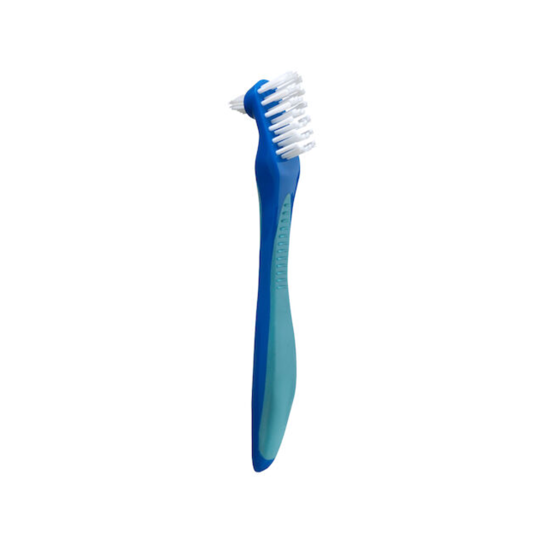 GUM 201 Denture Brush: Dual-Head Denture Cleaning Brush Toothbrush Durable Bristles
