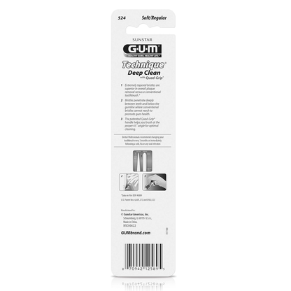 GUM 524 Technique Deep Clean Toothbrush: Compact Head, Soft Bristles for Adults with Sensitive Gums