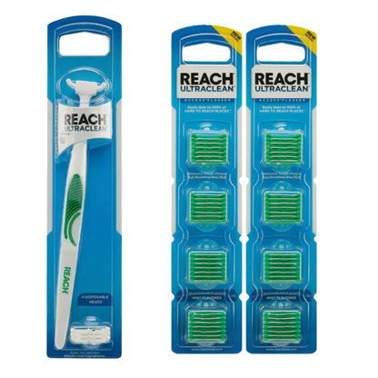 REACH Ultraclean Starter Pack: Access Flosser Handle & Refill Heads Bundle