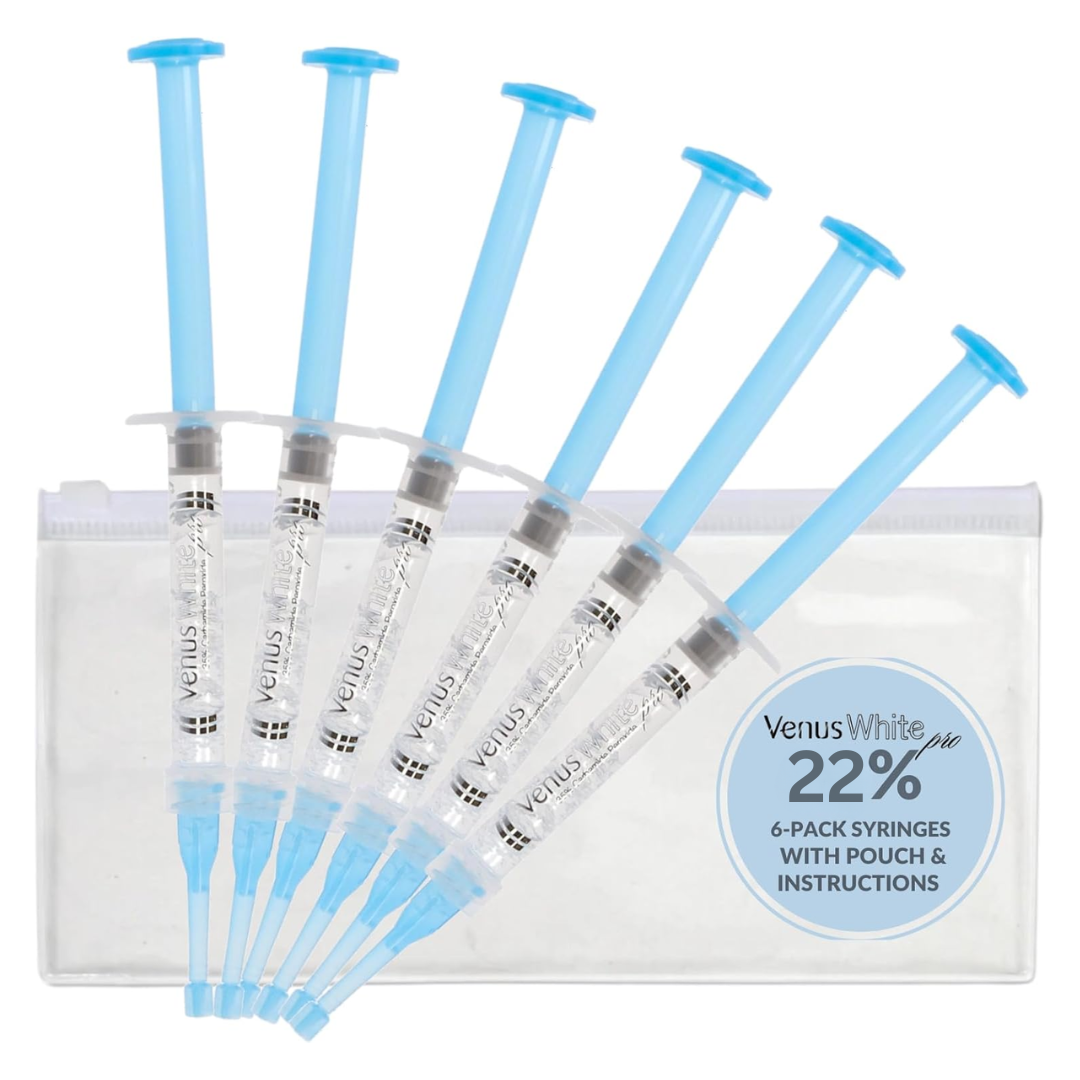 Venus White Pro 22% Carbamide Peroxide Whitening Gel: 1.2ml Syringe Refill Syringes with Clear Zipper Pouch