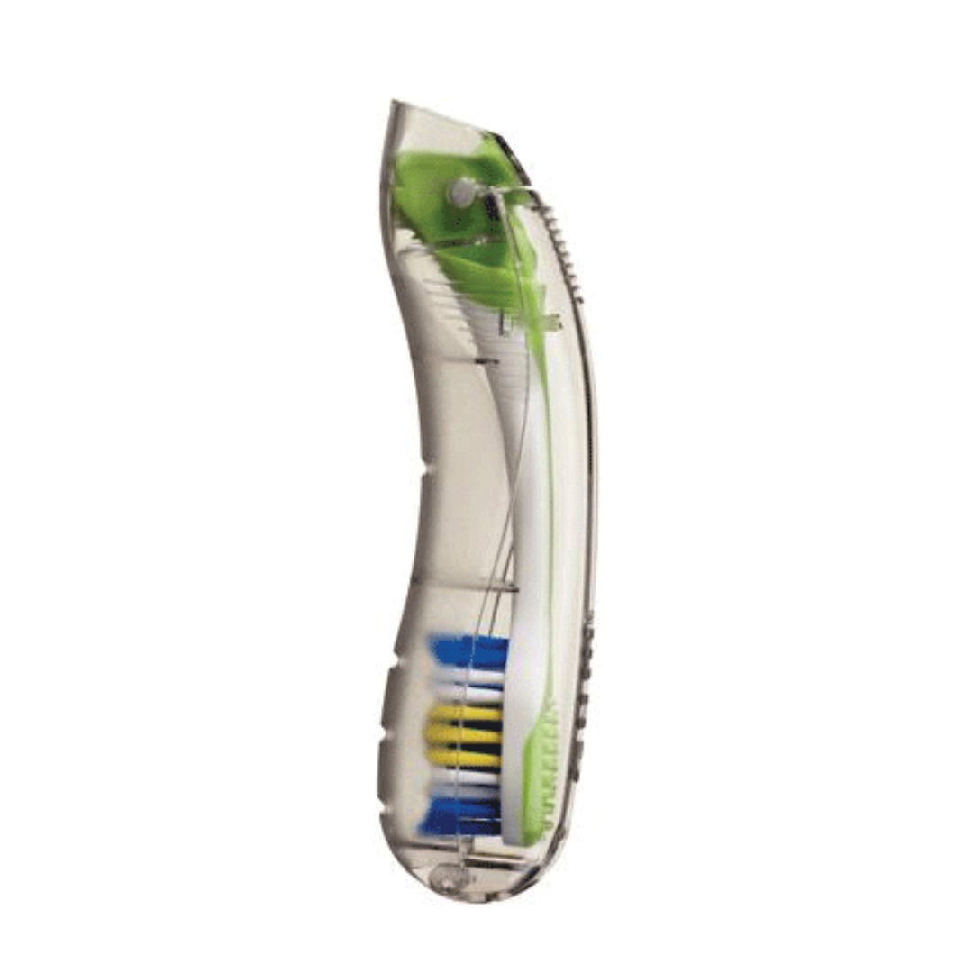 GUM 153 Folding Travel Toothbrush with Dome Trim Antibacterial Bristles, Snap-Lock Cap Handle