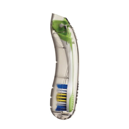 GUM 153 Folding Travel Toothbrush with Dome Trim Antibacterial Bristles, Snap-Lock Cap Handle