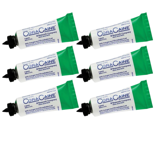 6 Pack: Cora-Caine Dental Adhesive with 16% Benzocaine Analgesic: Denture Pain Relief & Secure Fit