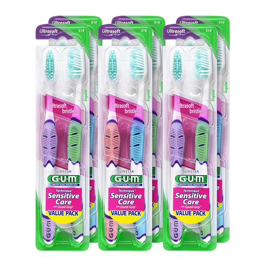 GUM 516 Technique Sensitive Care Toothbrush with Quad-Grip Handle, Ultra Soft Bristles (Packaging May Vary)