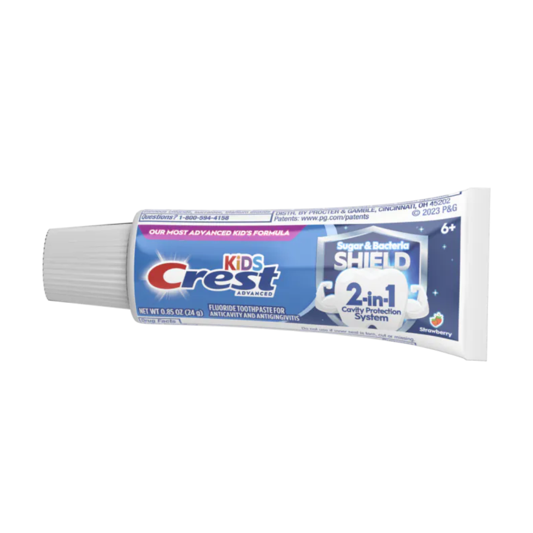 Crest Kids Sugar + Bacteria Shield Toothpaste 0.85oz: Strawberry Flavor Kids Travel-Sized Toothpaste