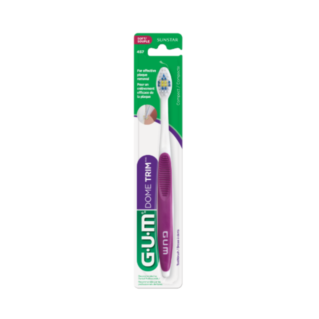 GUM 457 Dome Trim Toothbrush Compact Head, Soft Bristles