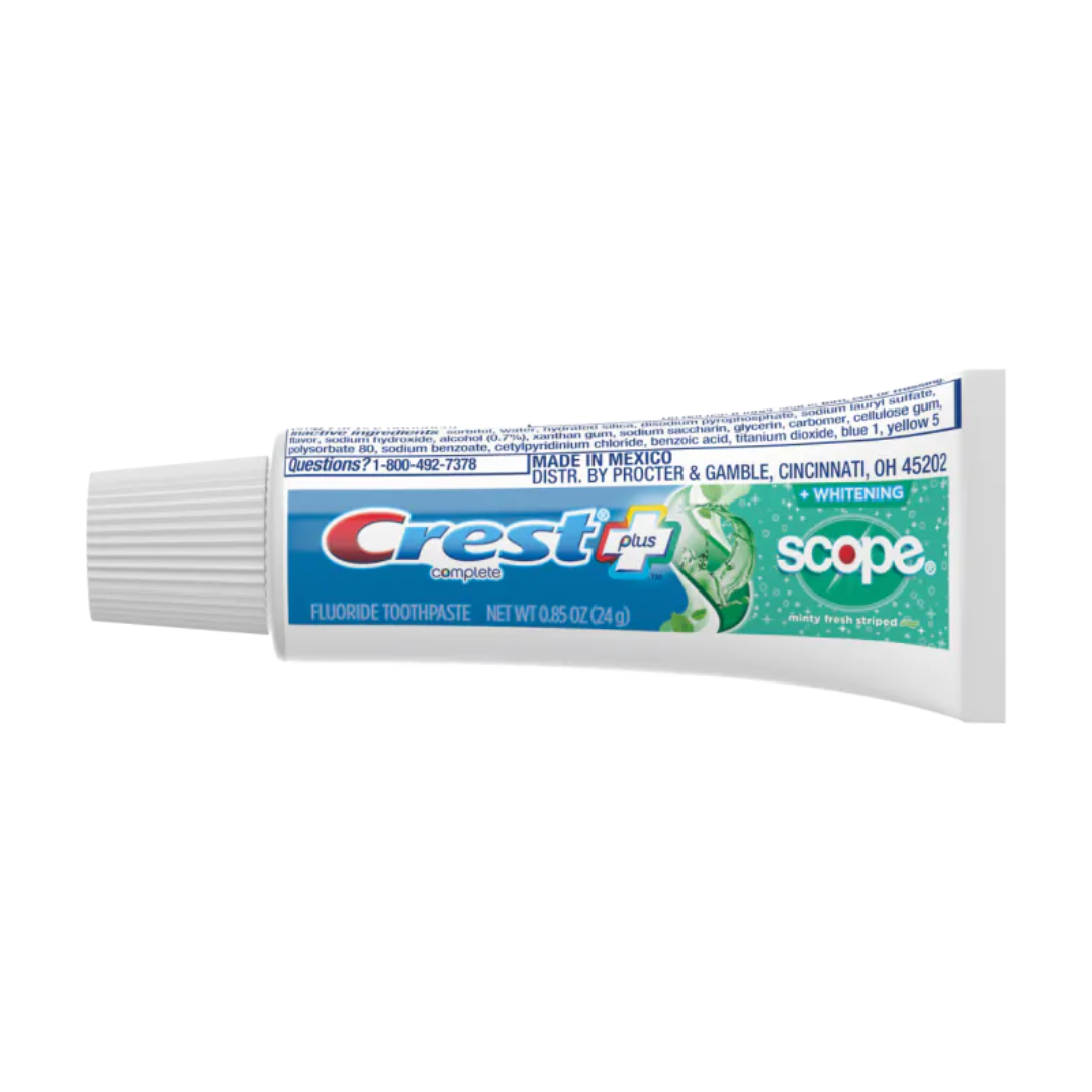 Crest Complete Whitening plus Scope Toothpaste 0.85oz: Minty Fresh flavor Travel Size Toothpaste 72-Pack