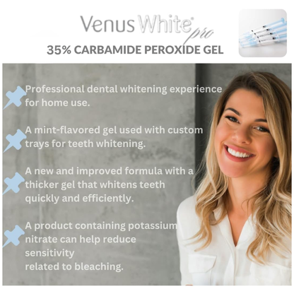 Venus White Pro 35% Carbamide Peroxide Whitening Teeth Gel: 1.2ml Syringe Refill Syringes with Clear Zipper Pouch