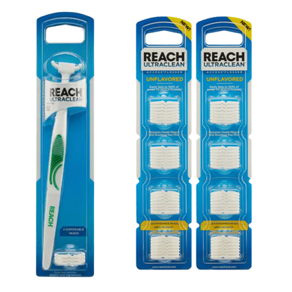 REACH Ultraclean Starter Pack: Access Flosser Handle & Refill Heads Bundle