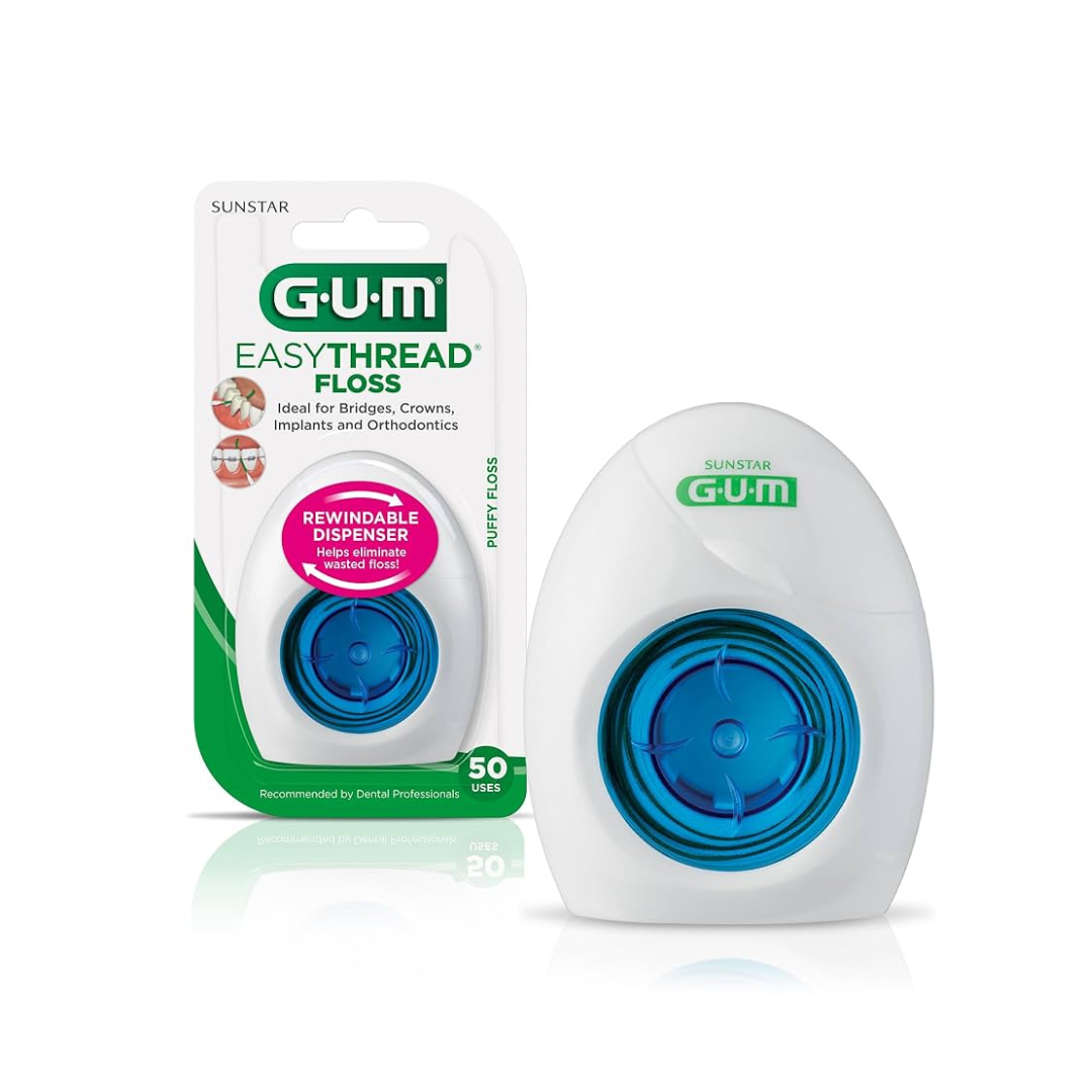 GUM EasyThread Floss with Dispenser for Braces, Implants & Bridges Unwaxed