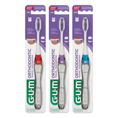 GUM 125 Orthodontic Travel V-Trim Toothbrush: Soft Bristles, Compact Head
