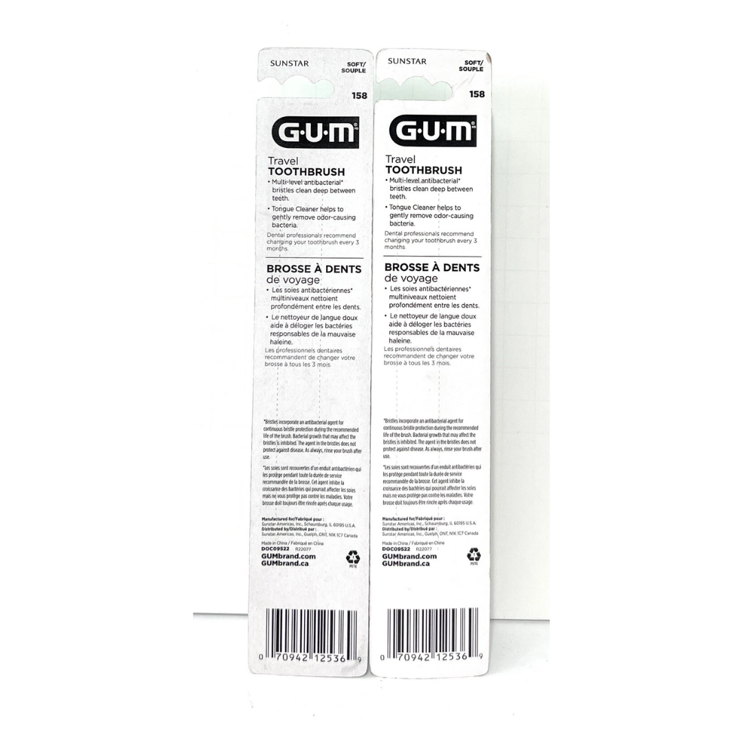 GUM 153 Folding Travel Toothbrush with Dome Trim Antibacterial Bristles, Snap-Lock Cap Handle