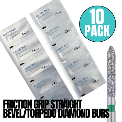 10 Pack: Torpedo / Straight Bevel FG Dental Diamond Burs