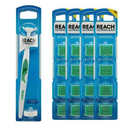 REACH Ultraclean Starter Pack: Access Flosser Handle & Refill Heads Bundle