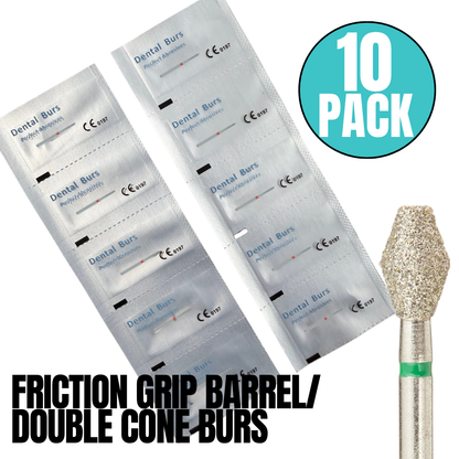 10 Pack: Barrel/Double Cone FG Dental Diamond Burs