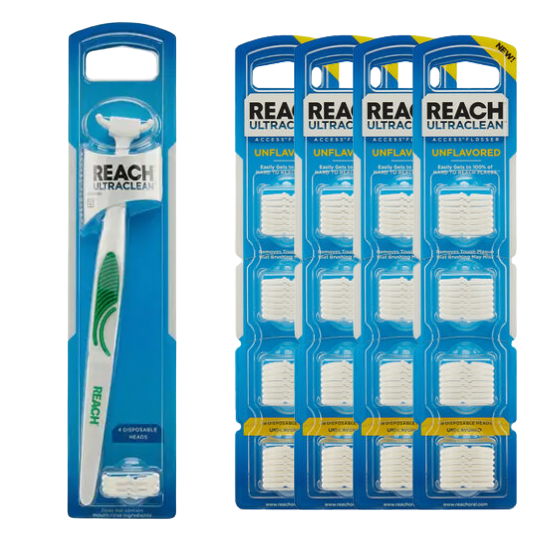 REACH Ultraclean Starter Pack: Access Flosser Handle & Refill Heads Bundle