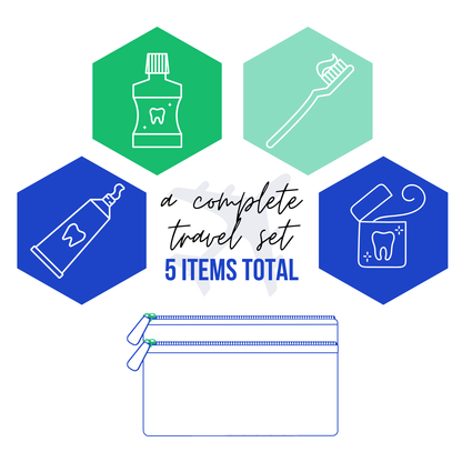 Dental Travel Kit with Toothbrush, Travel Sized Toothpaste, Mouthwash and Floss in a Reusable Zipper Pouch (TSA Approved)