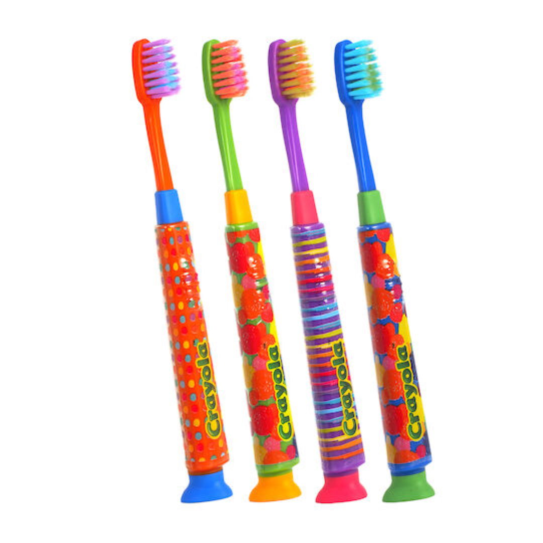 GUM Crayola Deep Clean Kids Toothbrush: Compact Head, Ultra Soft Bristles with Suction Cup