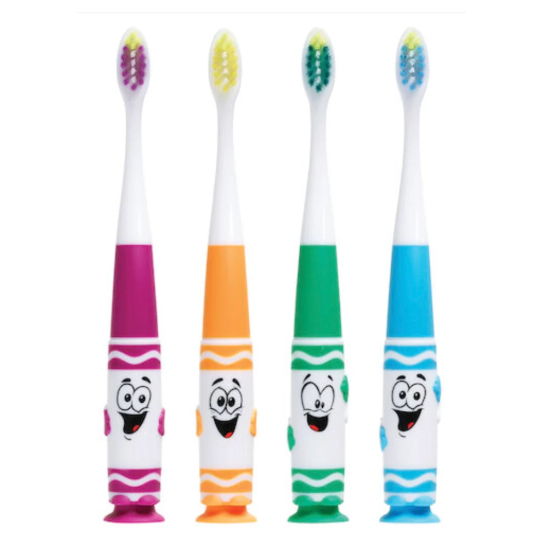 GUM 232 Crayola Pip-Squeak Suction Cup Toothbrush: Narrow/Tapered Head, Sensitive Bristles